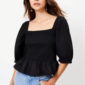 Women Loft Ruffle Smocked Top L Black Whimsigoth Milkmaid Feminine Witchy Dainty